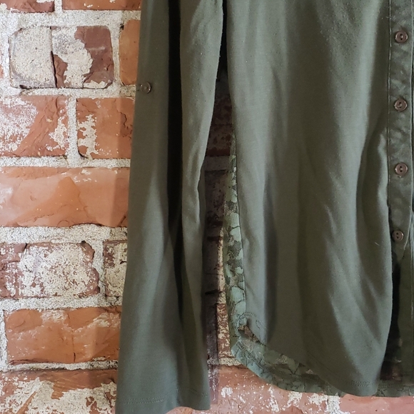 Lace Back Button Up Shirt with Roll Up Sleeves - Picture 7 of 11